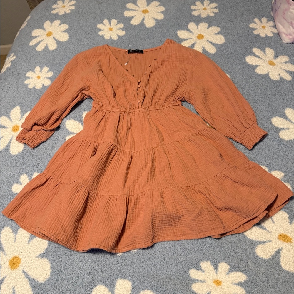 Simplee Apparel Long Sleeve Dress in Warm Rust